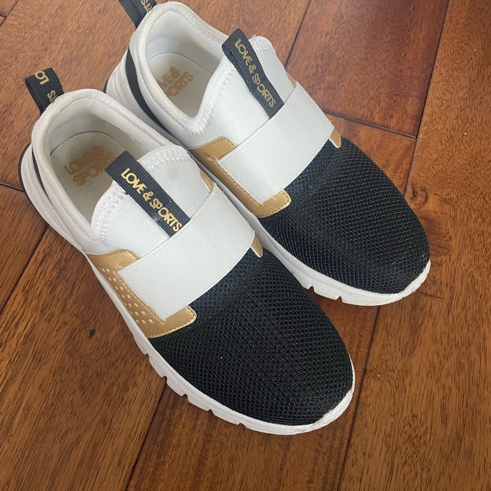 Womens Black and Gold Sneakers